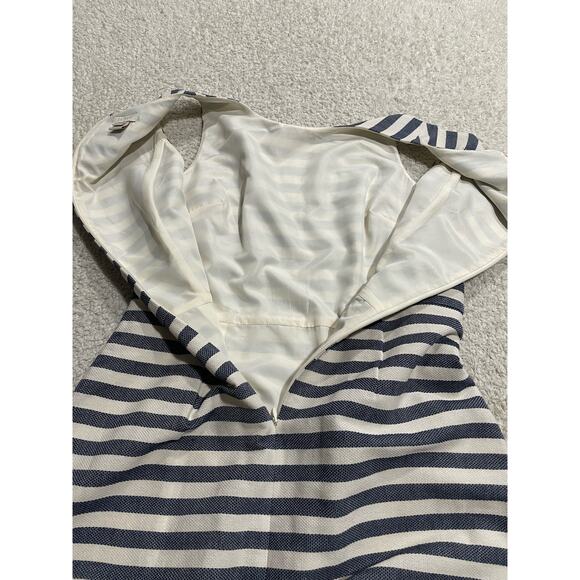 J. Crew Women's 4 Striped Pleated Sheath Dress Navy White Sleeveless Knee Length - Picture 4 of 10